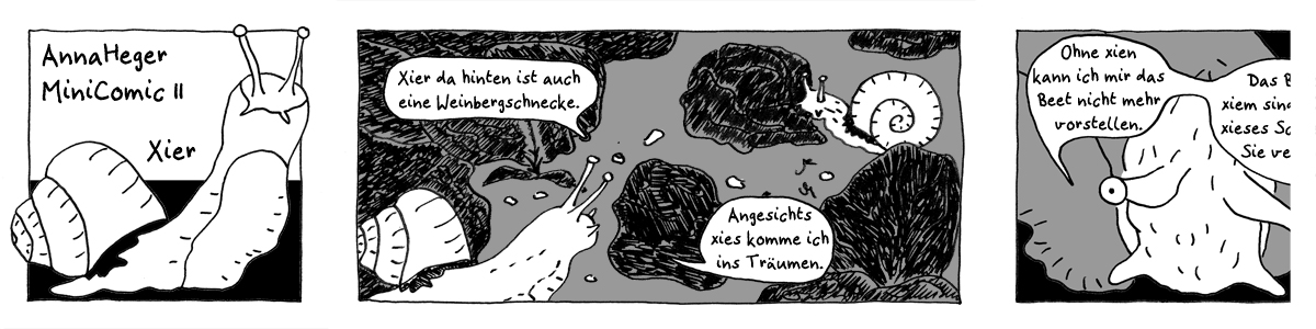 Ausschnitt aus dem Minicomic 11 Xier, gezeichnet, Schnecke kriecht durchs Salatbeet