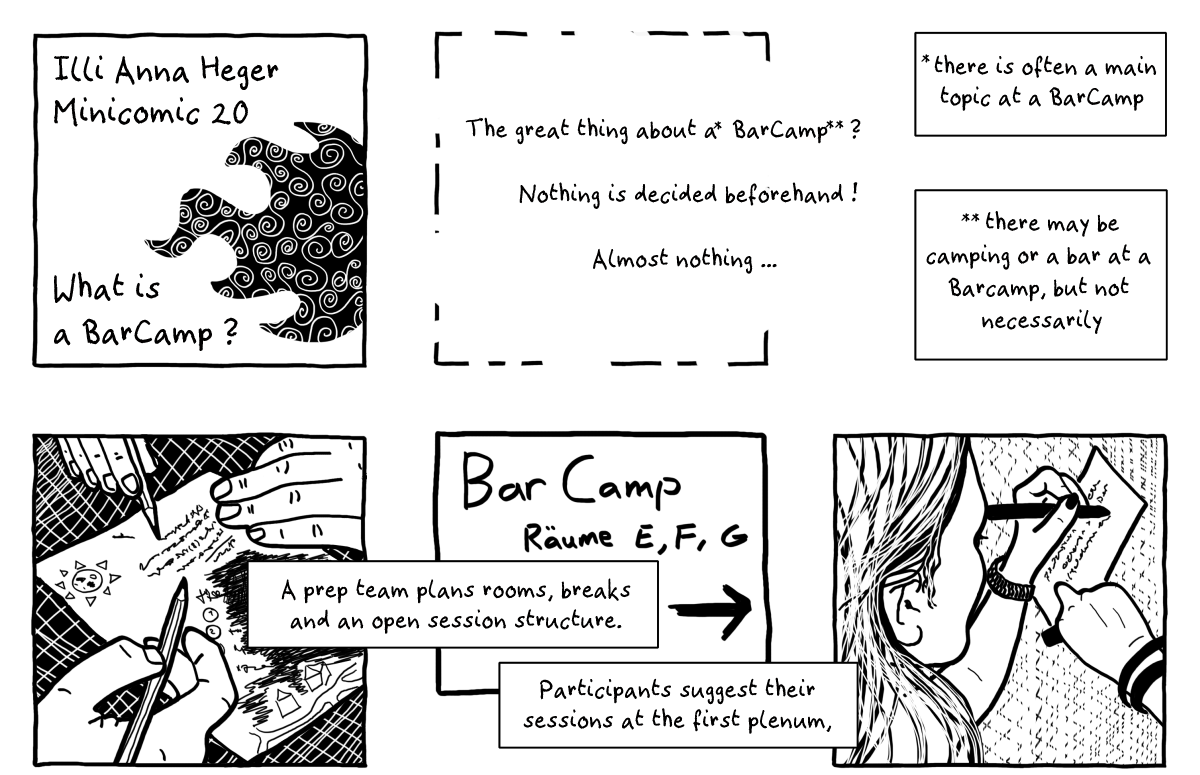 Minicomic 20 : What's a BarCamp?, the entire comic is transcribed to plain text