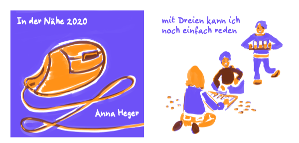 zweifarbiger digitaler Comic in orange und blau, das ganze Comic wird im folgenden in reinen Text transkribiert