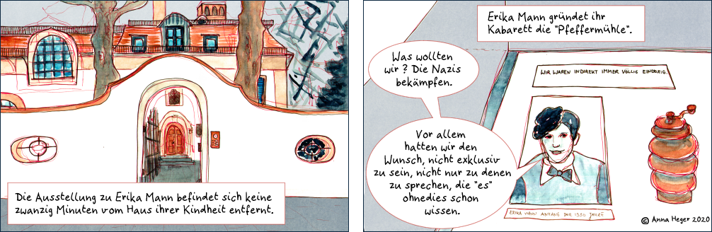 Ausschnitt aus einem Comic vom Gang durch eine Ausstellung