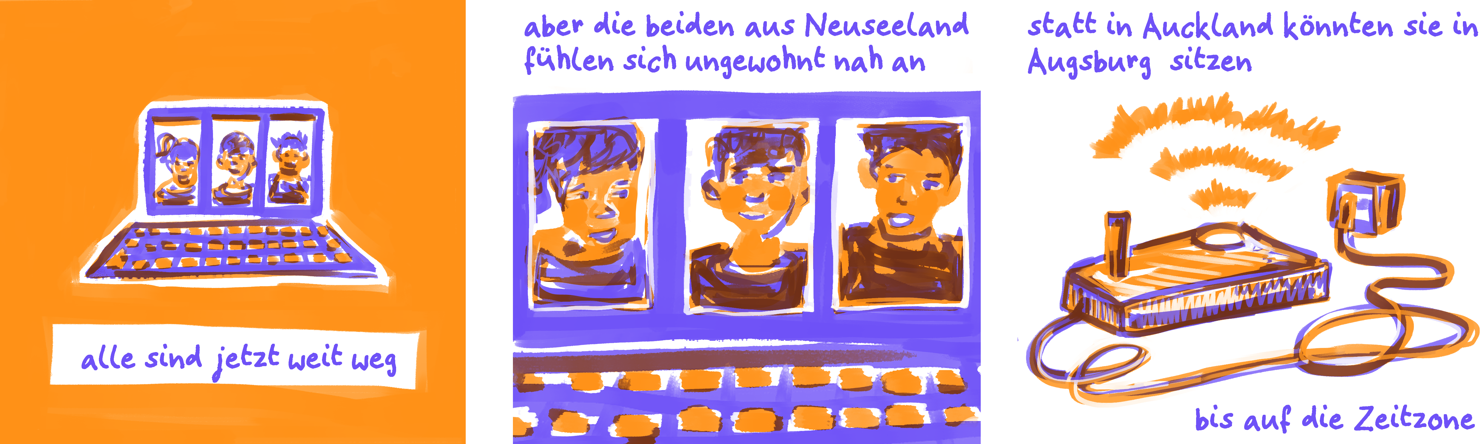 Ausschnitt eines zweifarbigen, blau und orange, Comics