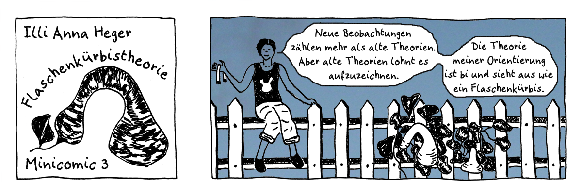 Minicomic 3 Flaschenkürbistheorie, das ganze Comic wird im folgenden in reinen Text transkribiert