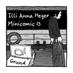 Minicomic 13: Grund. Auf einem Segelboot am Abend, eine kurzhaarige Person am Steuerrad.