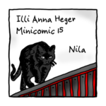 Minicomic 15: Nila. Ein Katze läuft einen Dachfirst entlang.