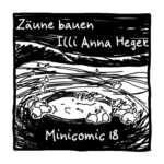 Minicomic 18: Zäune bauen. Hasen hoppeln über die Wiese an einem kleinen Tümpel.