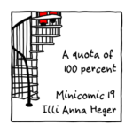 Link to minicomic 19, called A quota of 100 percent, illustrated with a spiral staircase where the shoes of a person are at the top