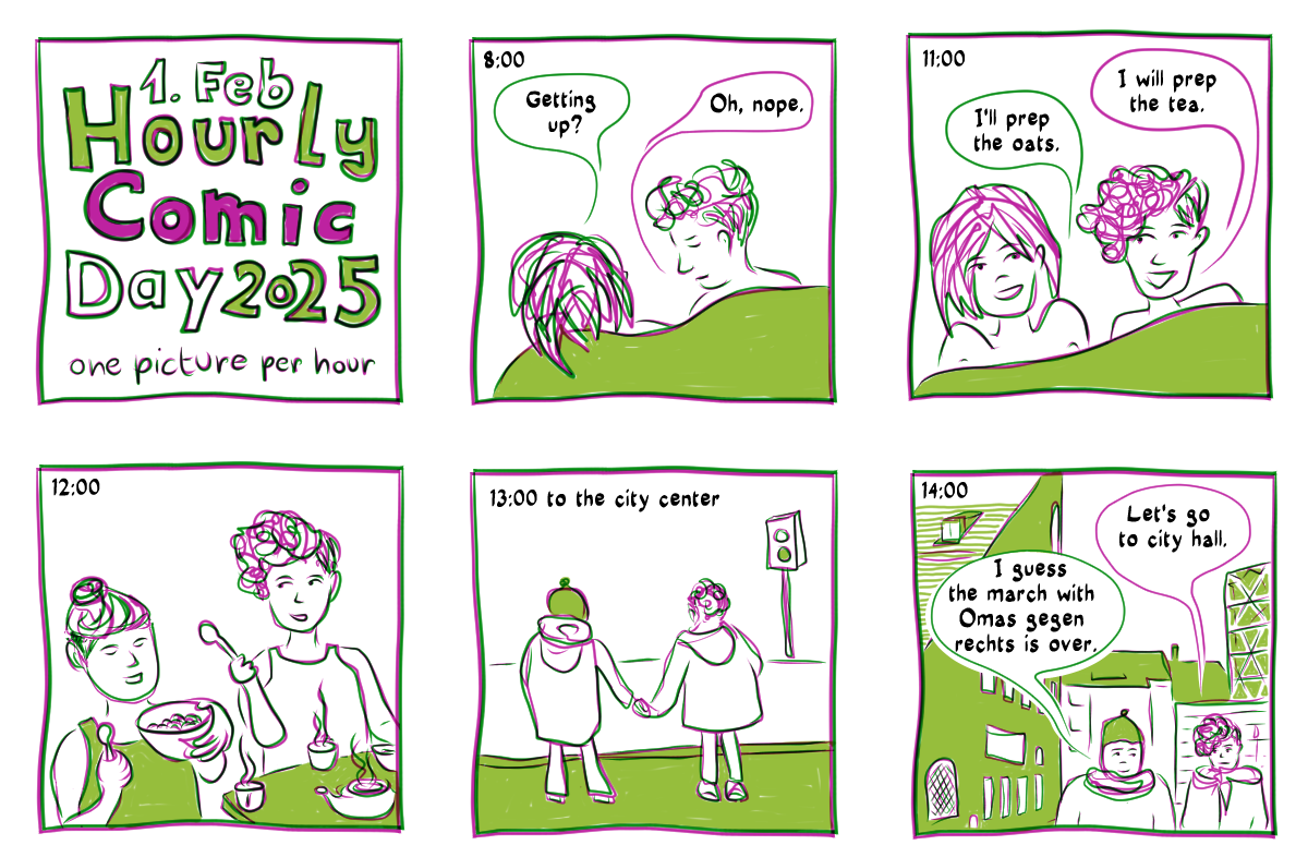 Hourly Comic Day 2025, the entire comic is transcribed to plain text