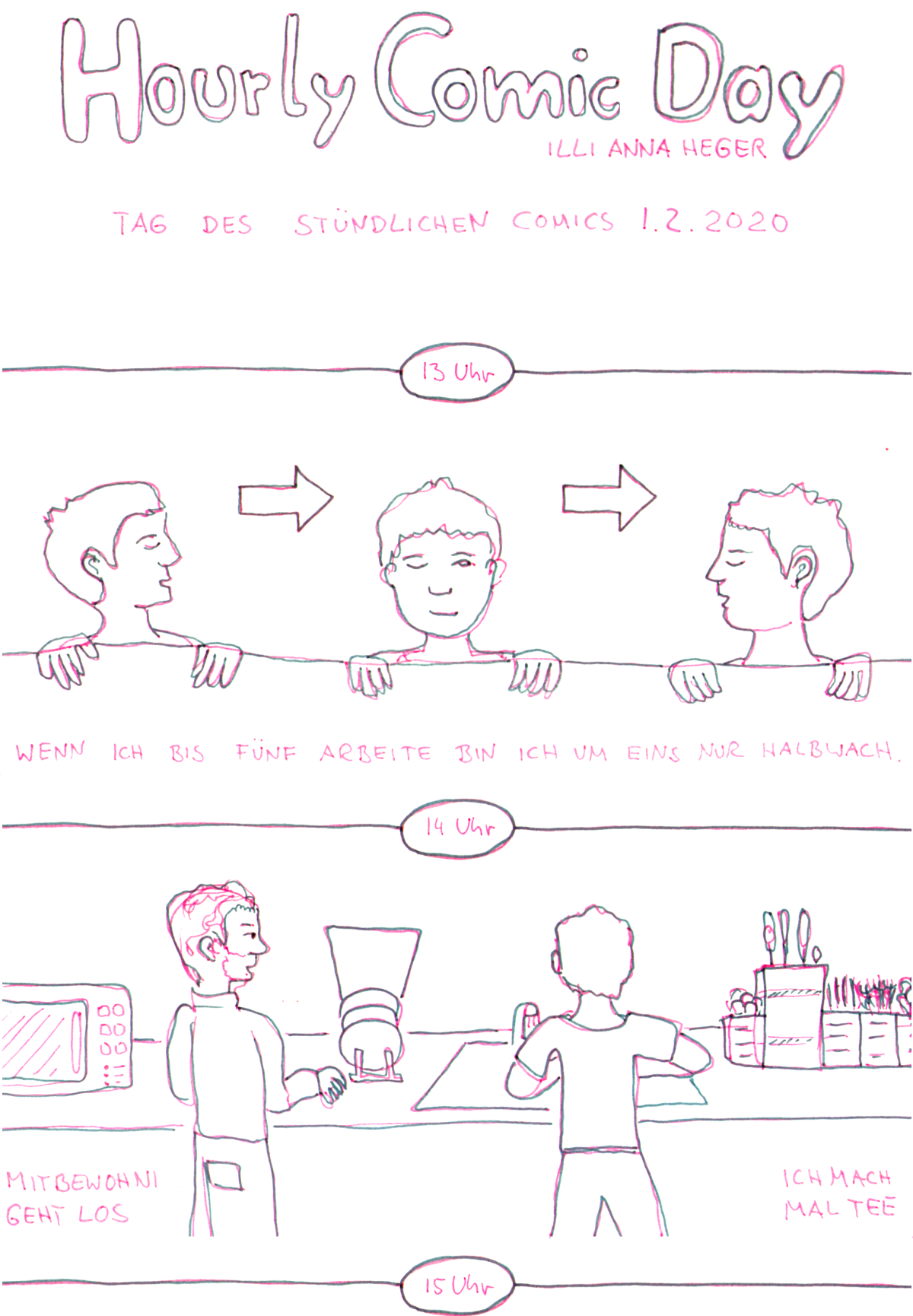 Hourlies - stündlich ein Comicpanel, das ganze Comic wird im folgenden in reinen Text transkribiert