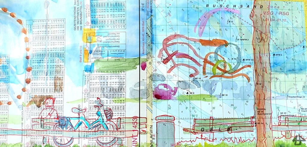 Zwischenstand, mit wenig Fineliner aber viel Aquarellvorzeichnungen.